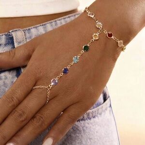 Multicolor Crystal Ring Chain Bracelet